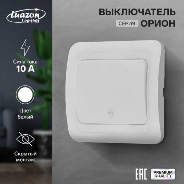 Выключатель проходной Luazon Lighting "Орион", 10 А, 1 клавиша, скрытый, белый