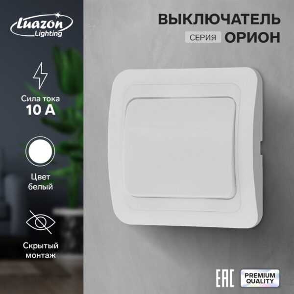 Выключатель Luazon Lighting "Орион", 10 А, 1 клавиша, скрытый, белый