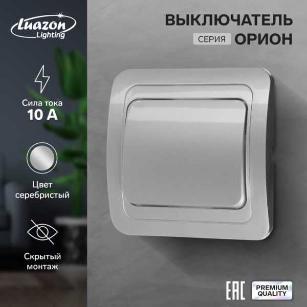 Выключатель Luazon Lighting "Орион", 10 А, 1 клавиша, скрытый, серебристый