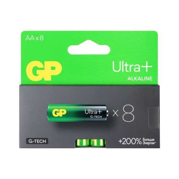 Батарейка алкалиновая GP Ultra Plus Alkaline, AA, LR6-8BL, 1.5В, блистер, 8 шт