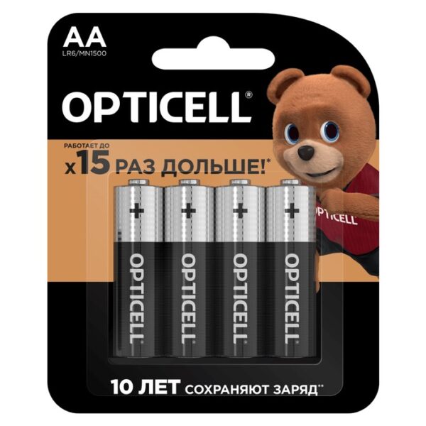 Батарейка алкалиновая OPTICELL, AA, LR6-4BL, 1.5В, блистер, 4 шт